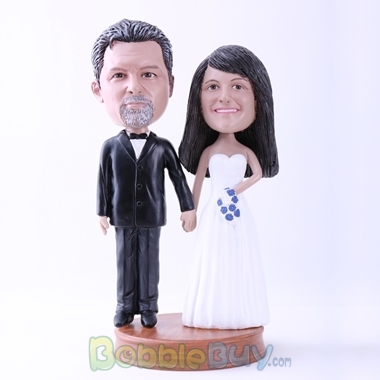 Picture of Black Suit Groom & White Dressed Bride Wedding Bobblehead