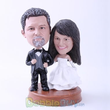 Picture of Black Suit Groom and White Dressed Bride Bobblehead