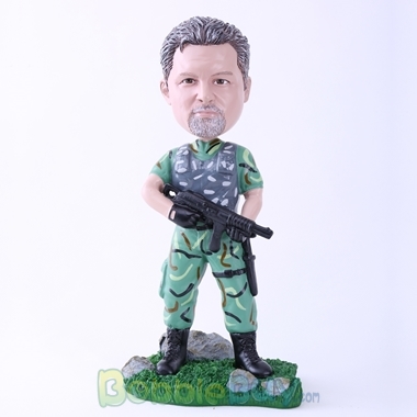 Picture of Male Soldier Holding Machine Gun Bobblehead