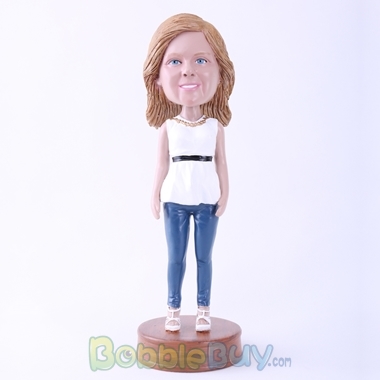 Picture of White Clothes Casual Woman Bobblehead