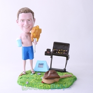 Picture of BBQ Theme Man Holding Roast Chicken Bobblehead