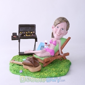 Picture of BBQ Theme Woman On Deck Chair Bobblehead