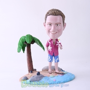Picture of Casual Man Holding Ice Cream On Beach Bobblehead