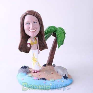 Picture of Casual Woman Holding Ice Cream On Beach Bobblehead