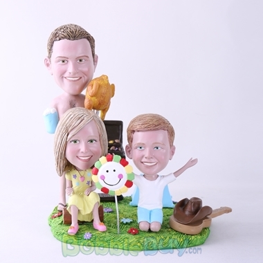 Picture of BBQ Theme Father & Daughter & Son Bobblehead