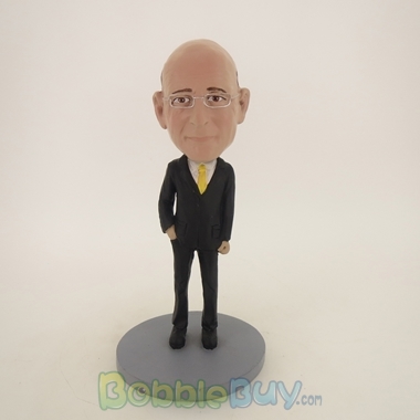 Picture of Business Man In Black Suit And Yellow Tie Bobblehead