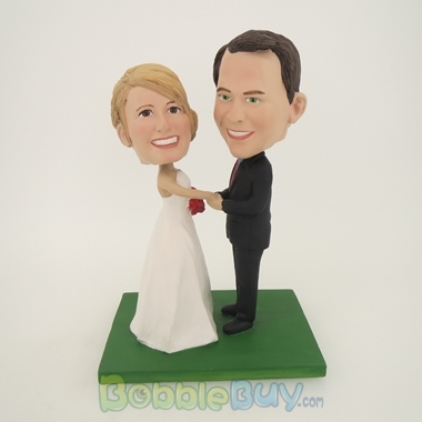 Picture of Groom Holding Bride's Hand Wedding Bobblehead