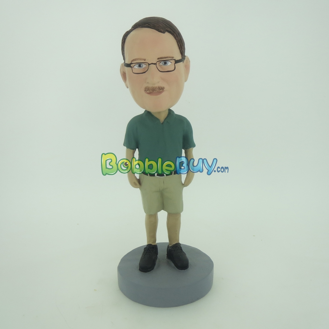 Casual Man In Dark Green Bobblehead BobbleBuy Custom Bobbleheads