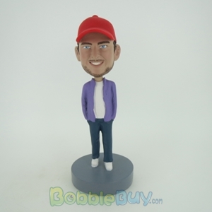 Picture of Casual Man In Red Hat With Hands In Pockets Bobblehead