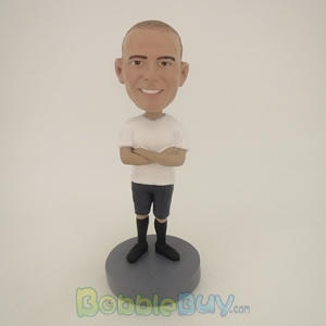 Picture of Casual Man In White With Hands On The Chest Bobblehead