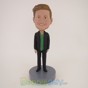 Picture of Man In Black Jacket With Inner Green TShirt Bobblehead