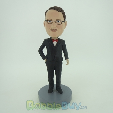 Picture of Groomsman In Black Suit & Red Bow Bobblehead