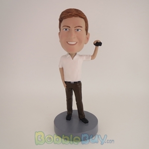 Picture of One Hand Up Man With White Polo Bobblehead